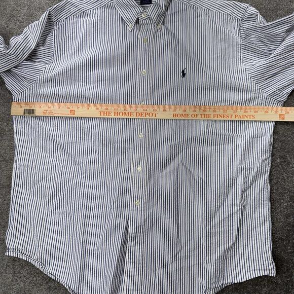 Ralph‎ Lauren Blaire XL Shirt Blue White Stripe Cotton Button Down Long Sleeve - Picture 7 of 7